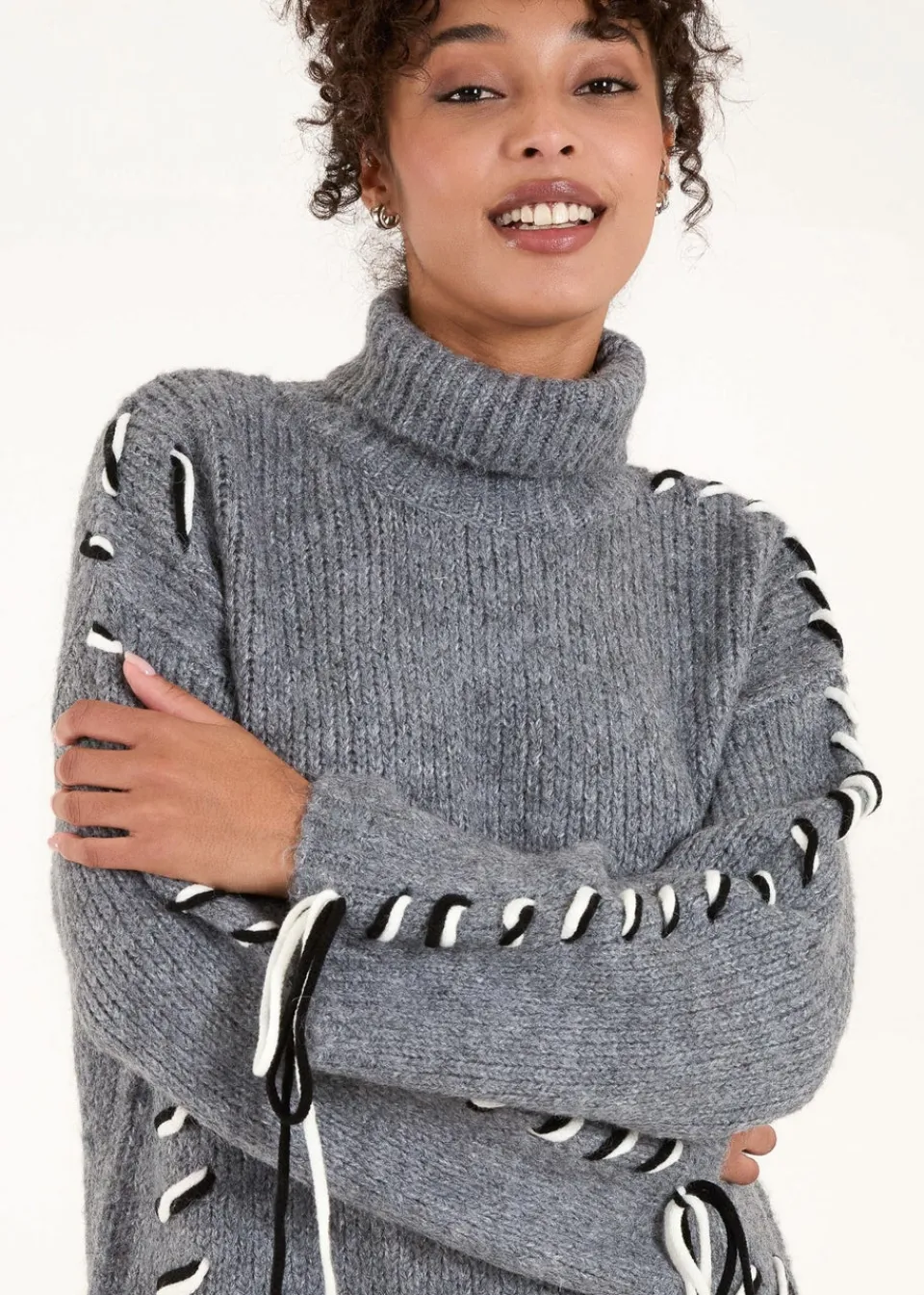 Tops>Blue Vanilla Grey Embroidered Stitch Jumper