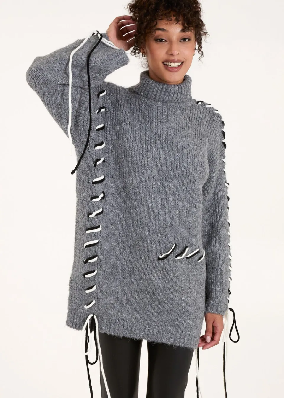 Tops>Blue Vanilla Grey Embroidered Stitch Jumper