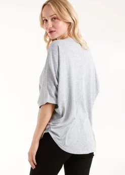 Tops>Blue Vanilla Grey Heart Zip Front Top