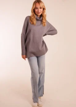 Tops>Blue Vanilla High Neck Boxy Jumper Grey