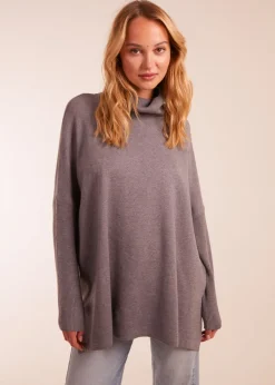Tops>Blue Vanilla High Neck Boxy Jumper Grey