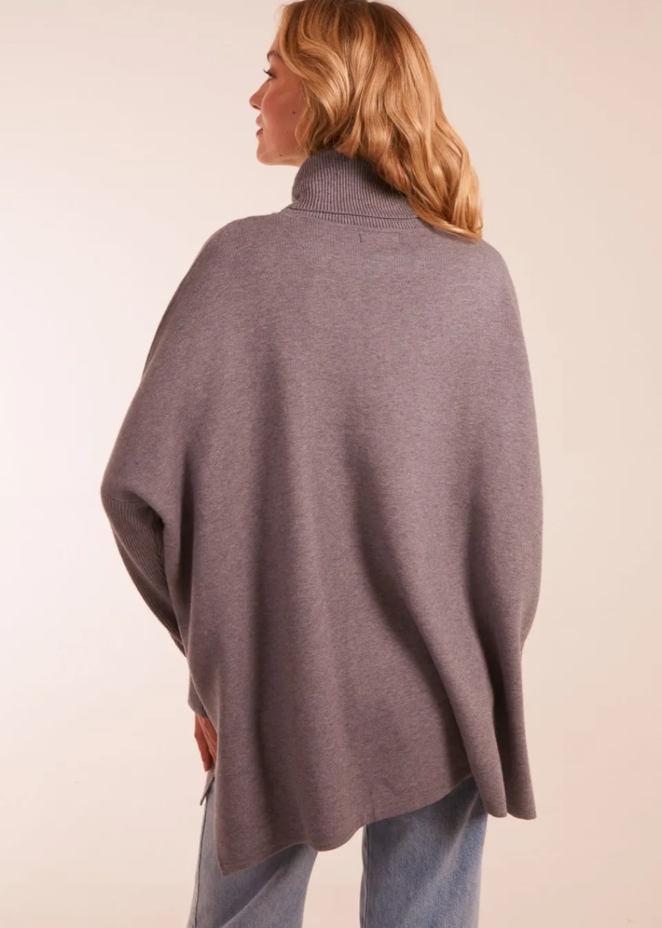 Tops>Blue Vanilla High Neck Boxy Jumper Grey