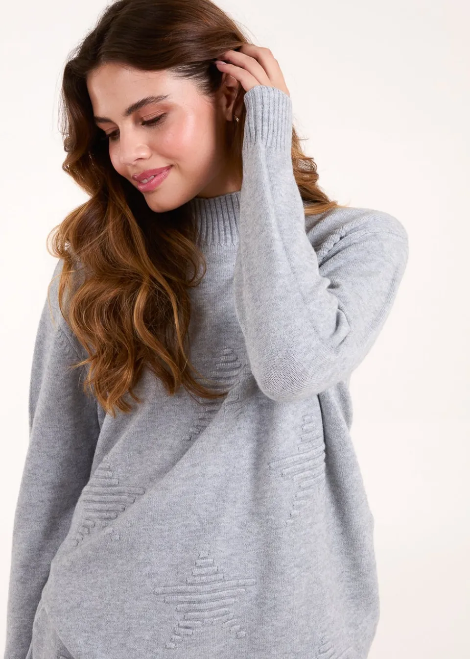 Tops>Blue Vanilla Grey High Neck Star Jumper