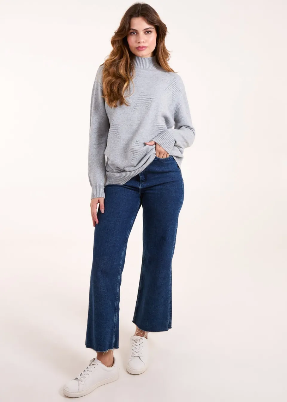 Tops>Blue Vanilla Grey High Neck Star Jumper