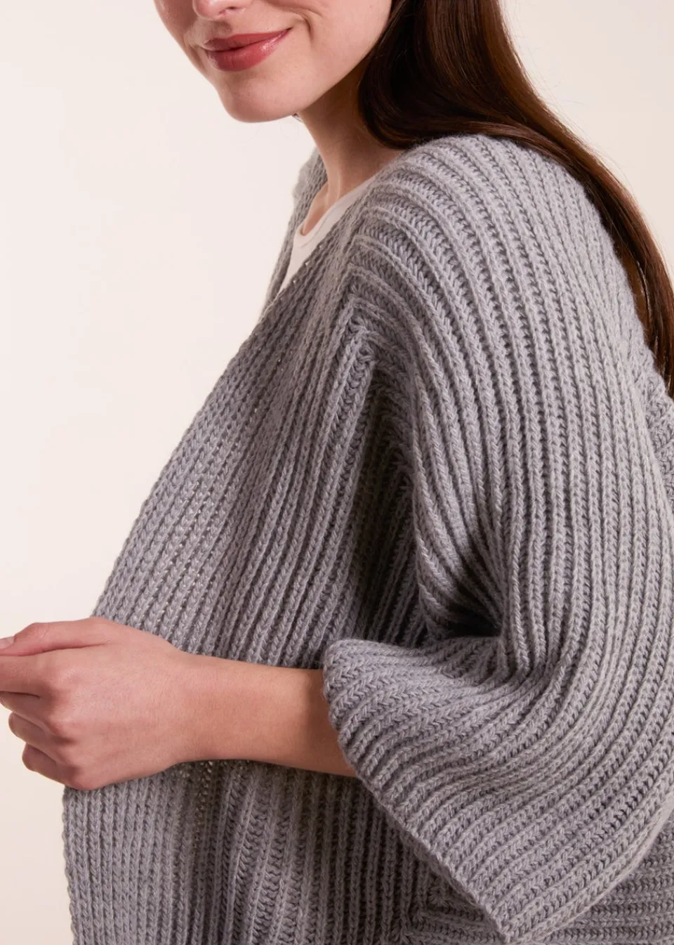Tops>Blue Vanilla Knitted Mid Length Cardigan Grey