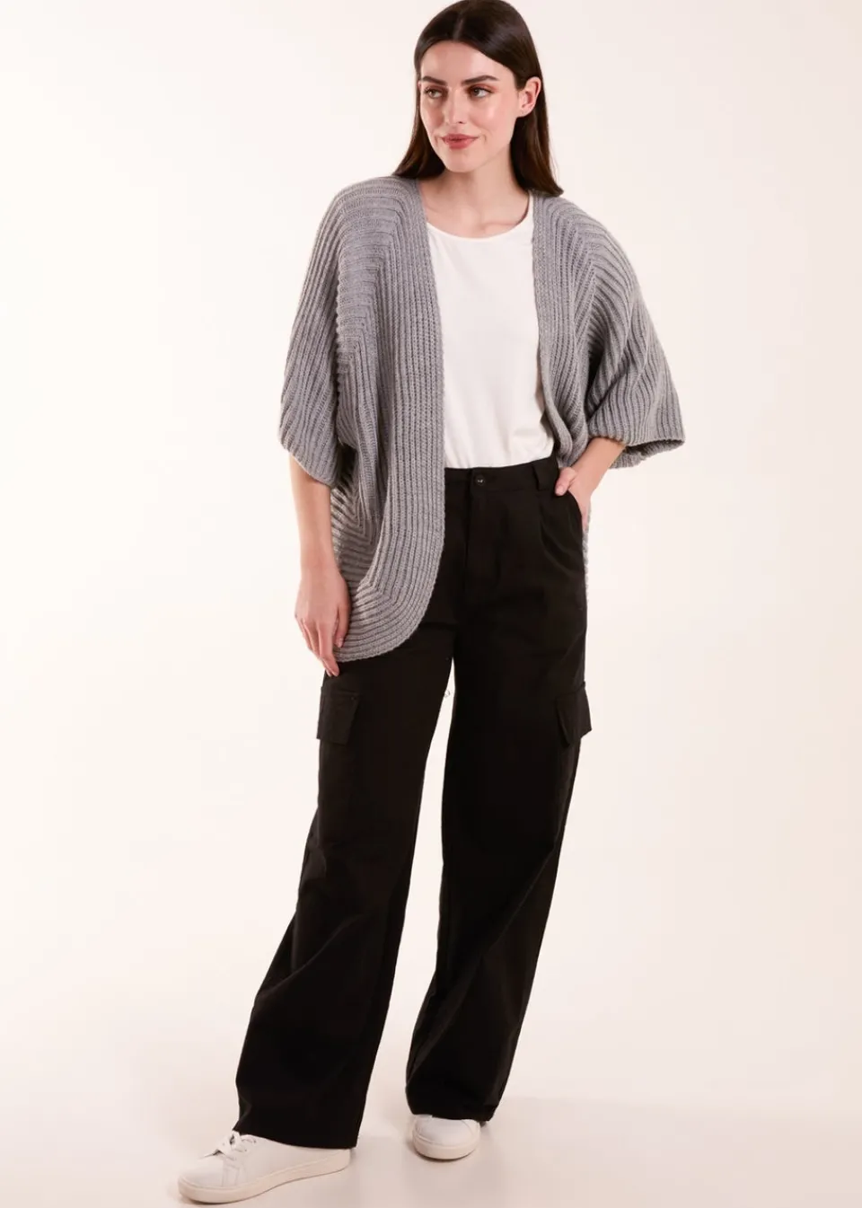 Tops>Blue Vanilla Knitted Mid Length Cardigan Grey