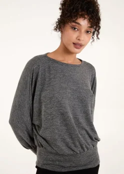 Tops>Blue Vanilla Grey Metallic Deep Hem Batwing Top