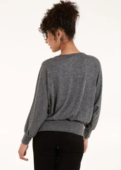 Tops>Blue Vanilla Grey Metallic Deep Hem Batwing Top