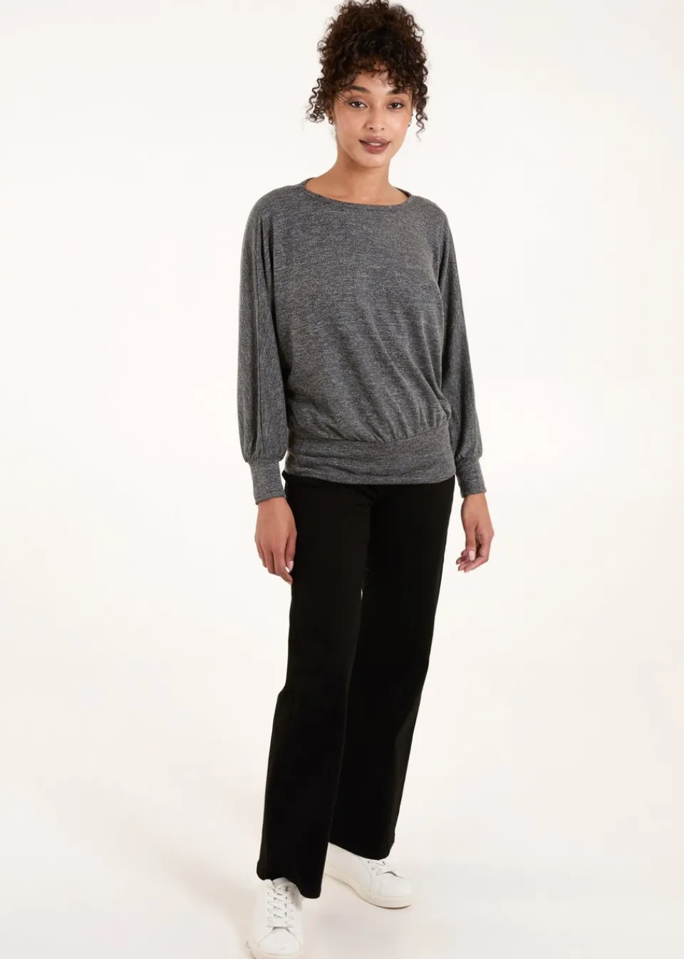 Tops>Blue Vanilla Grey Metallic Deep Hem Batwing Top