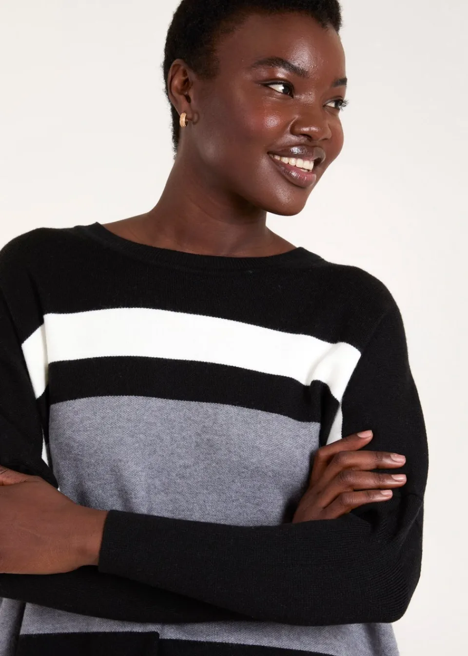 Tops>Blue Vanilla Grey Multi Stripe Colour Block Jumper