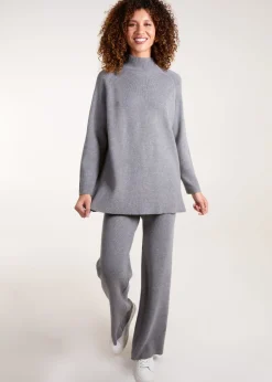 Tops>Blue Vanilla Grey Ribbed High Neck Co-Ord Set