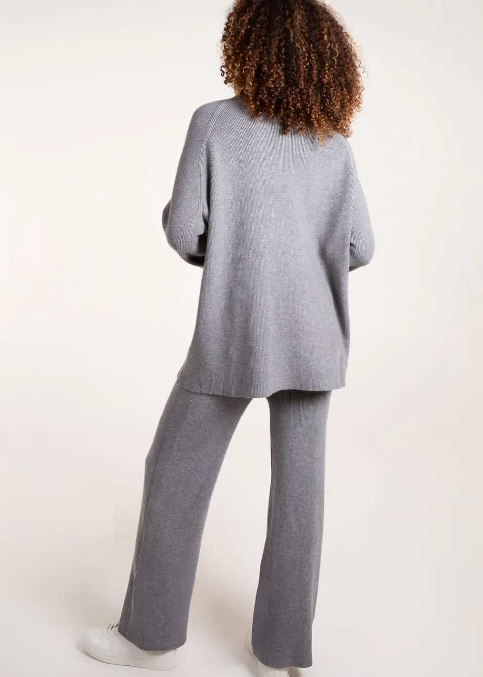 Tops>Blue Vanilla Grey Ribbed High Neck Co-Ord Set