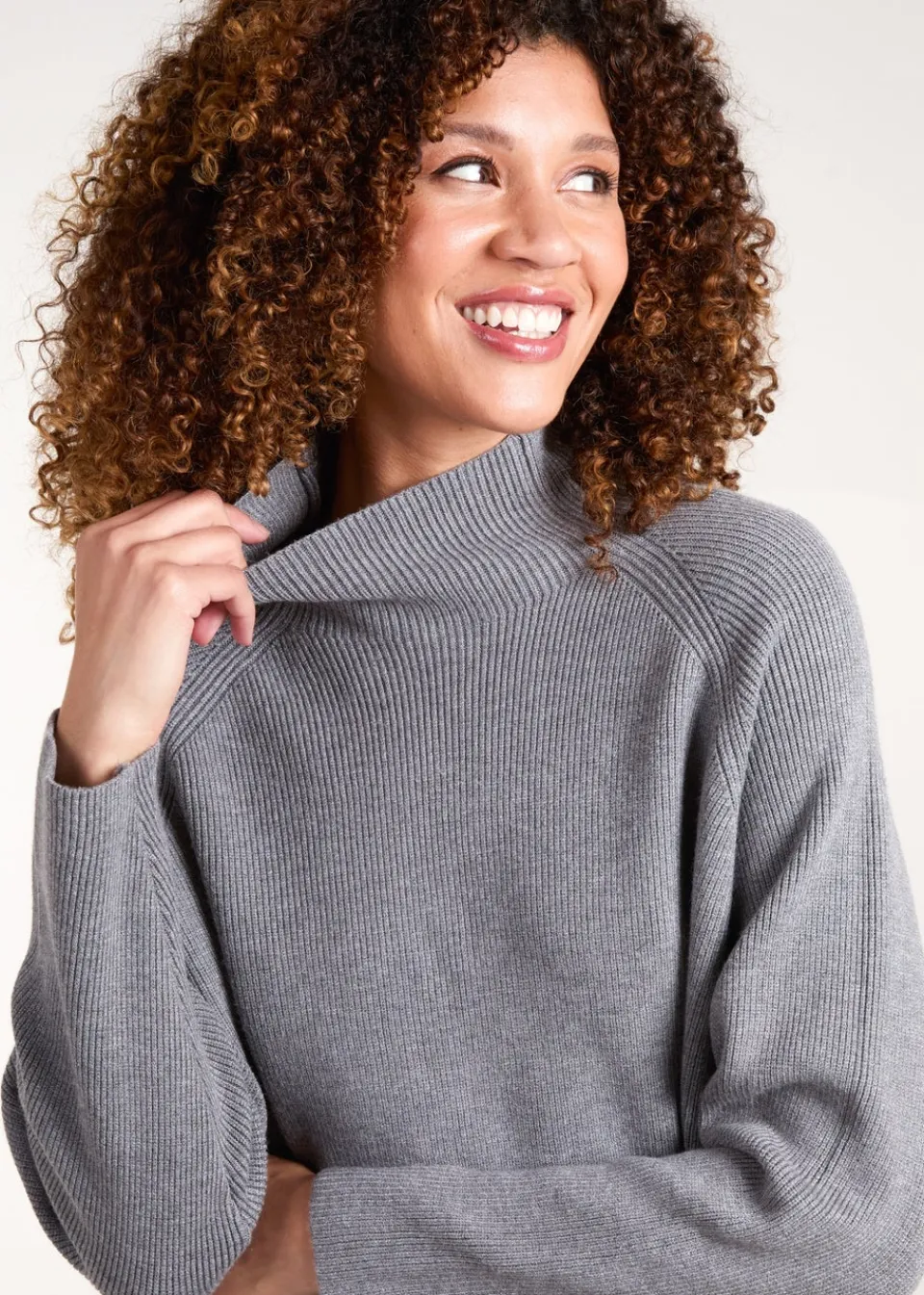 Tops>Blue Vanilla Grey Ribbed High Neck Co-Ord Set