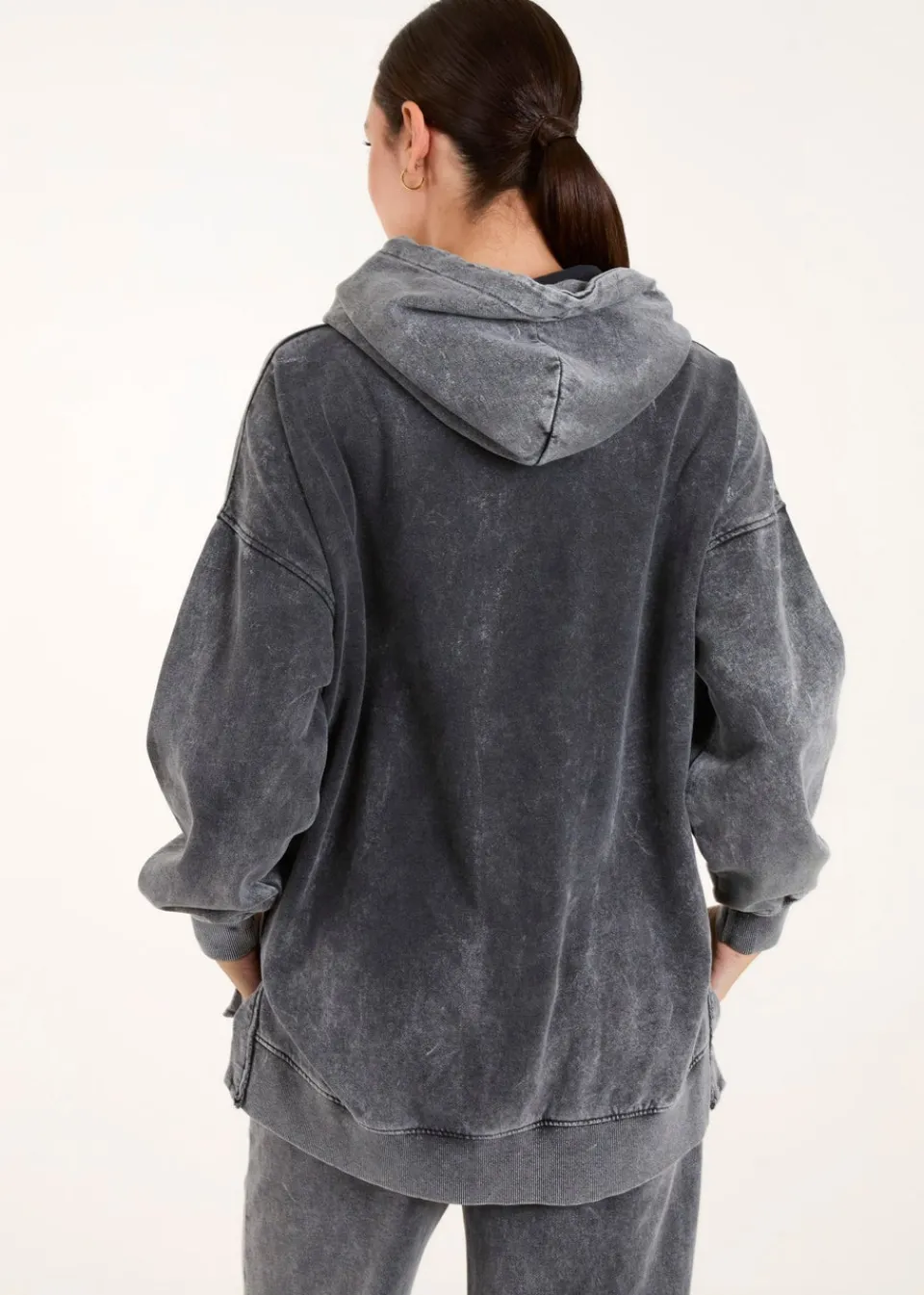Tops>Blue Vanilla Grey Rock & Roll Acid Wash Hoodie