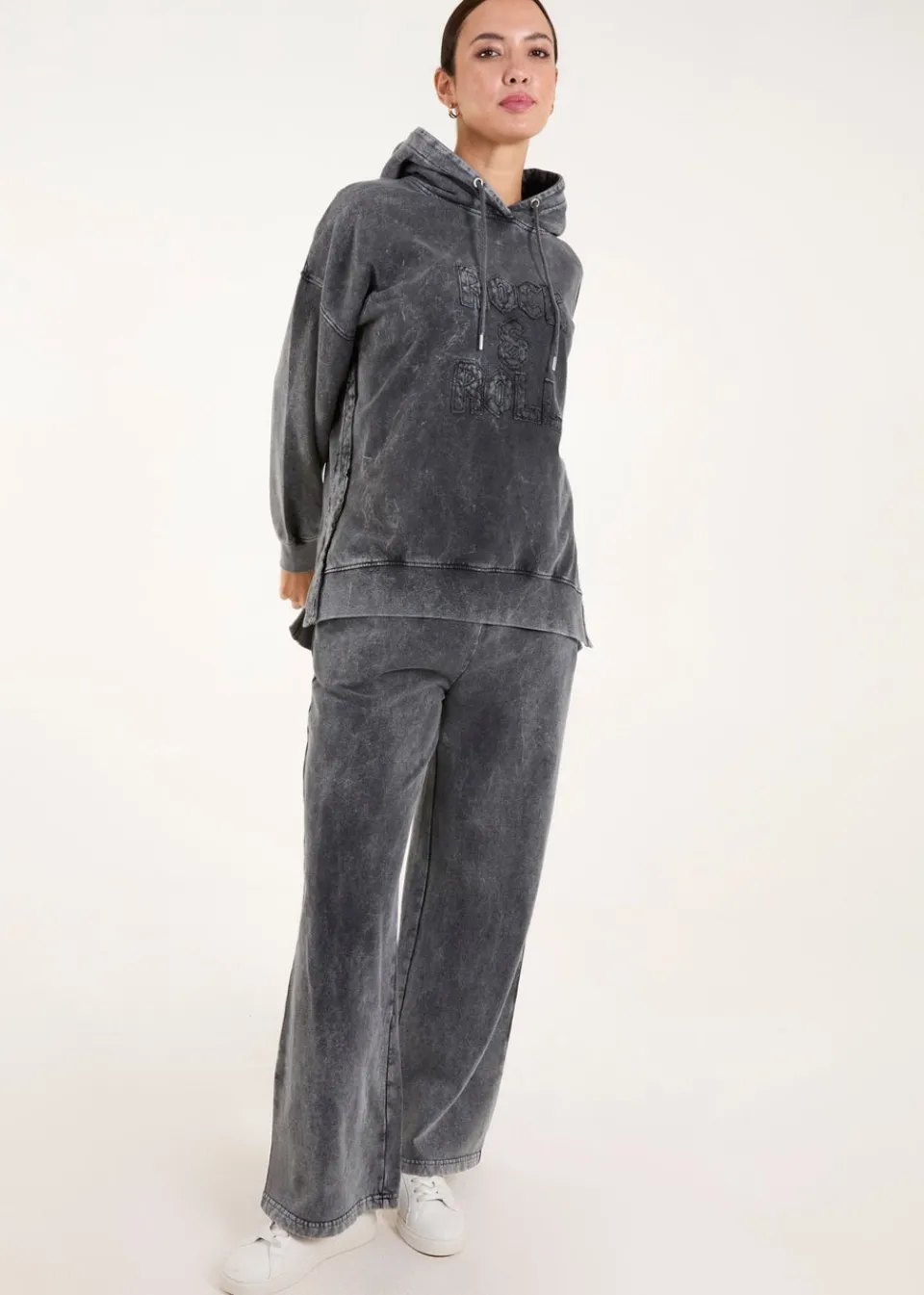 Tops>Blue Vanilla Grey Rock & Roll Acid Wash Hoodie