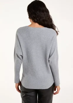 Tops>Blue Vanilla Grey Sequin Flower Detail Batwing Jumper