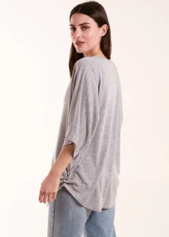 T-Shirts>Blue Vanilla Grey Studded Zip Front Top