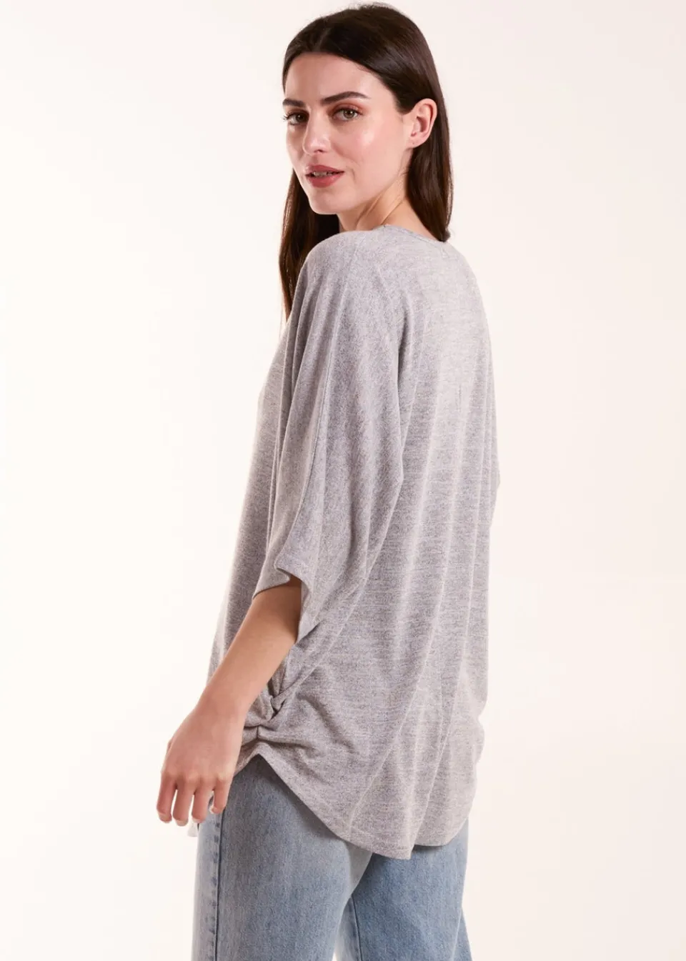 T-Shirts>Blue Vanilla Grey Studded Zip Front Top