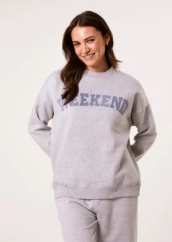 Tops>Blue Vanilla Grey Weekend Denim Applique Sweatshirt