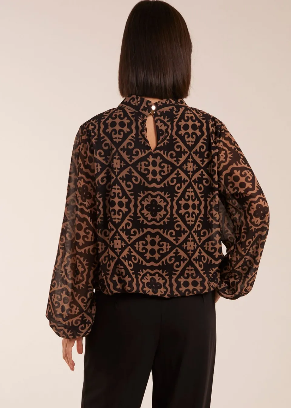 Blouses & Shirts>Blue Vanilla High Neck Baroque Blouse Black