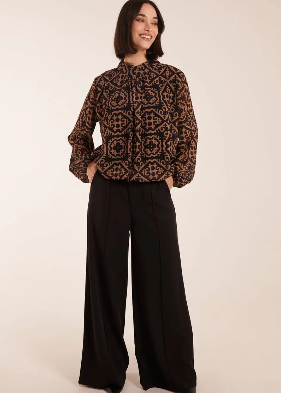 Blouses & Shirts>Blue Vanilla High Neck Baroque Blouse Black