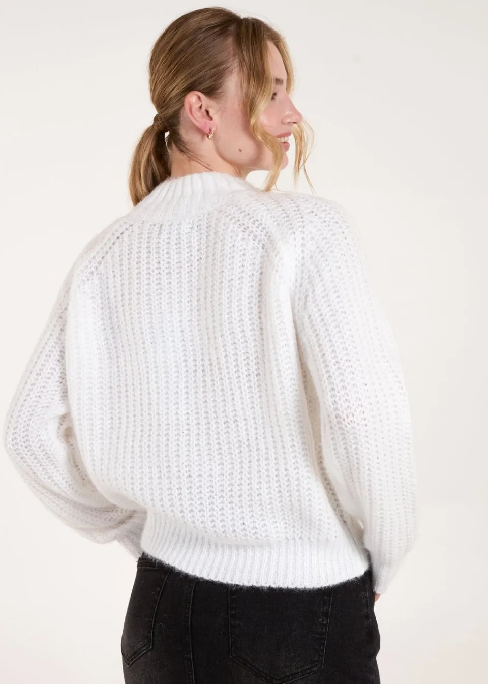 Tops>Blue Vanilla Ivory Cable Knit High Neck Jumper