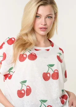 T-Shirts>Blue Vanilla Ivory Cherry Oversized Top