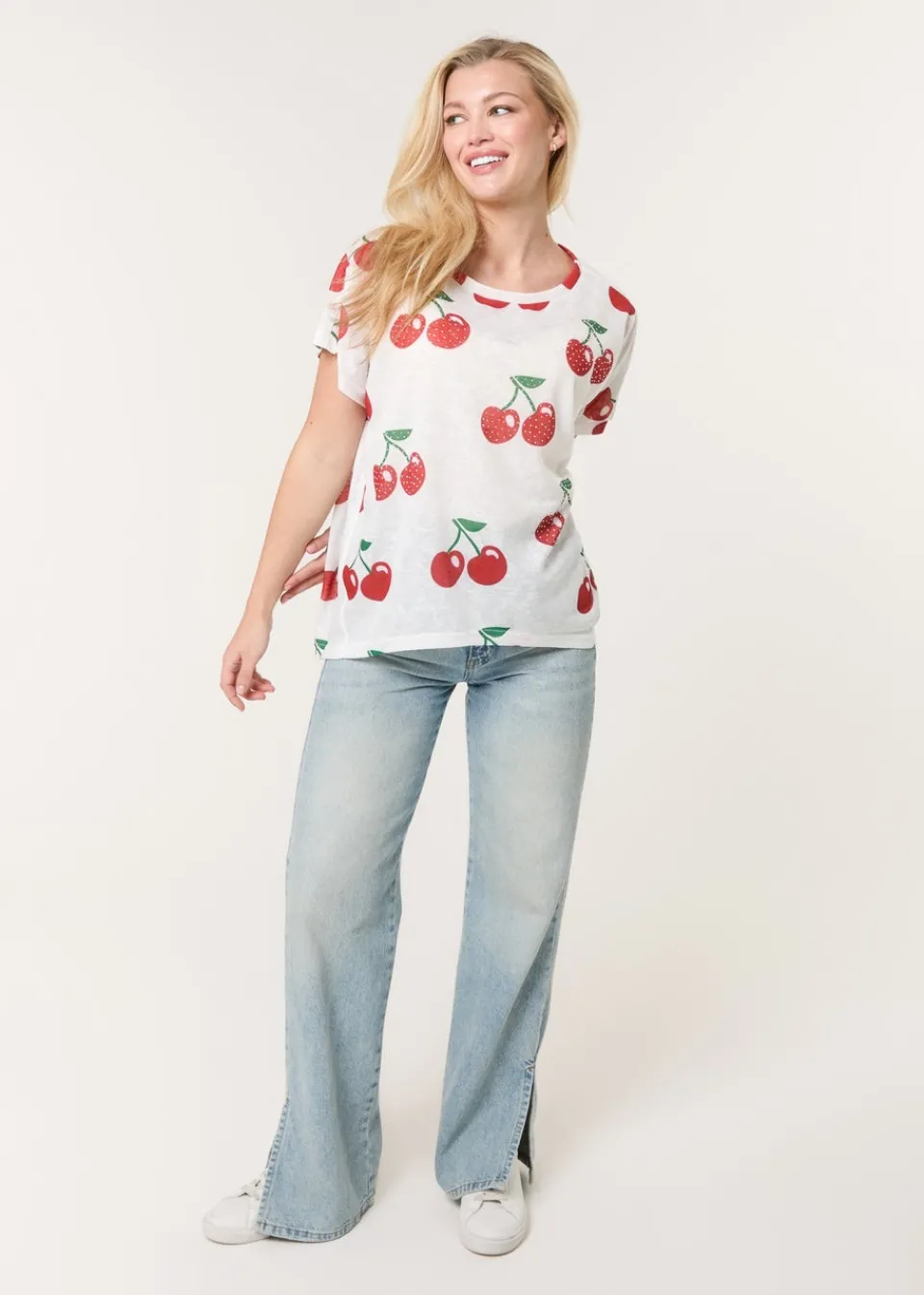 T-Shirts>Blue Vanilla Ivory Cherry Oversized Top