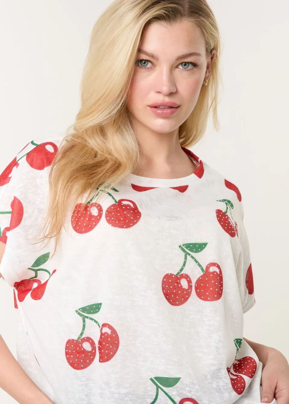 T-Shirts>Blue Vanilla Ivory Cherry Oversized Top