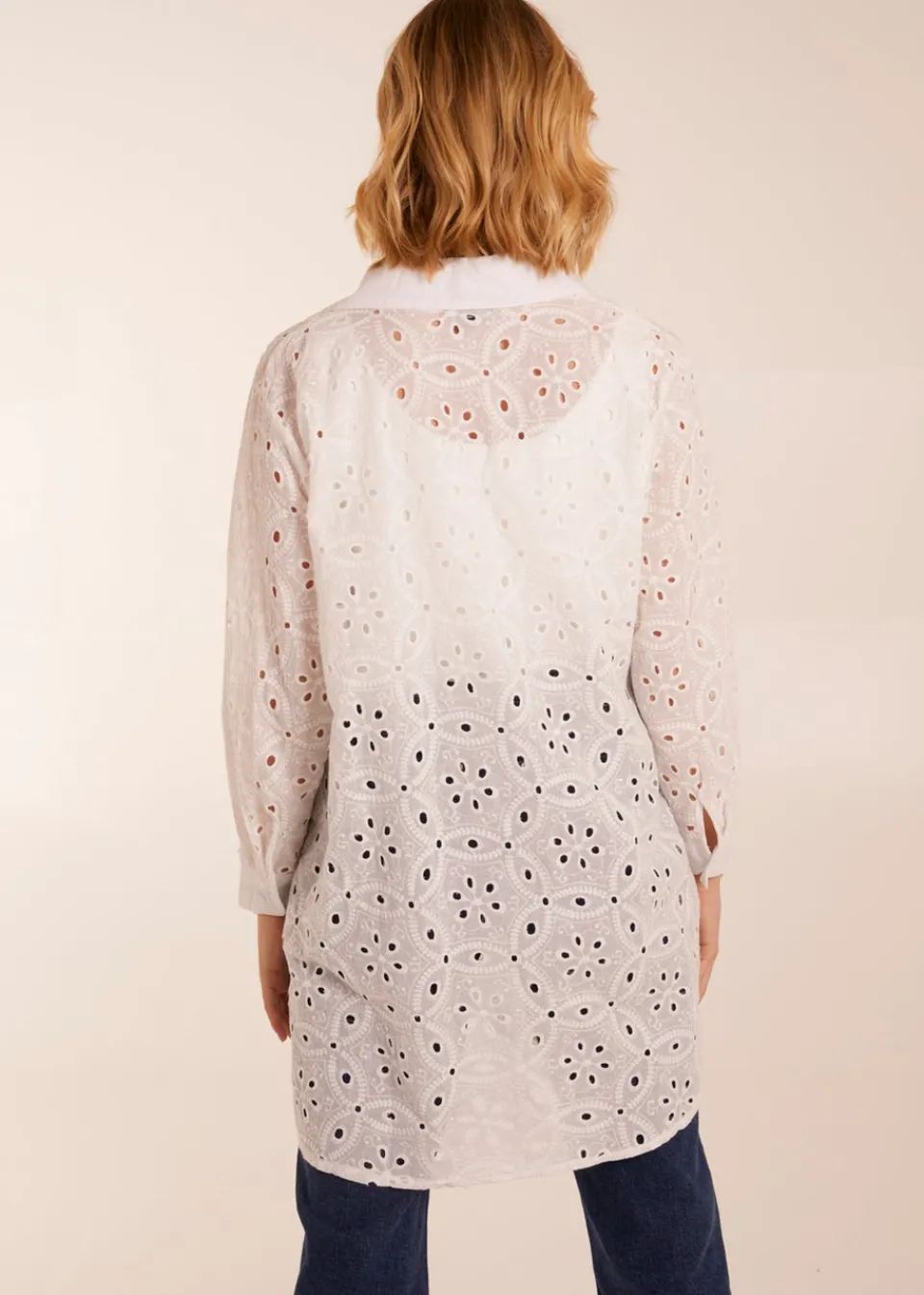 Tops>Blue Vanilla Ivory Crochet Detailed Long Sleeve Shirt