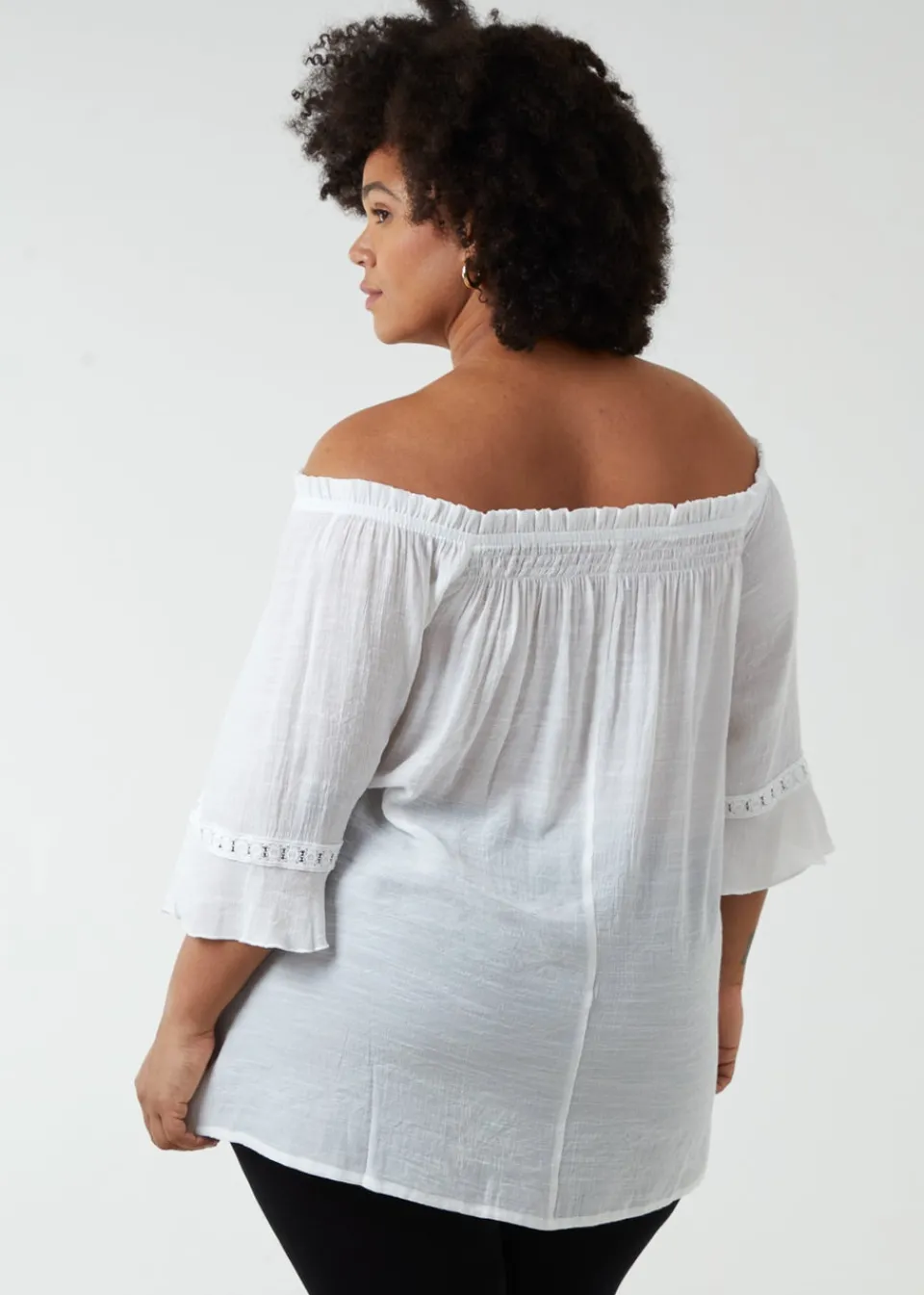 Tops>Blue Vanilla Curve Bardot Tie Front Top Ivory