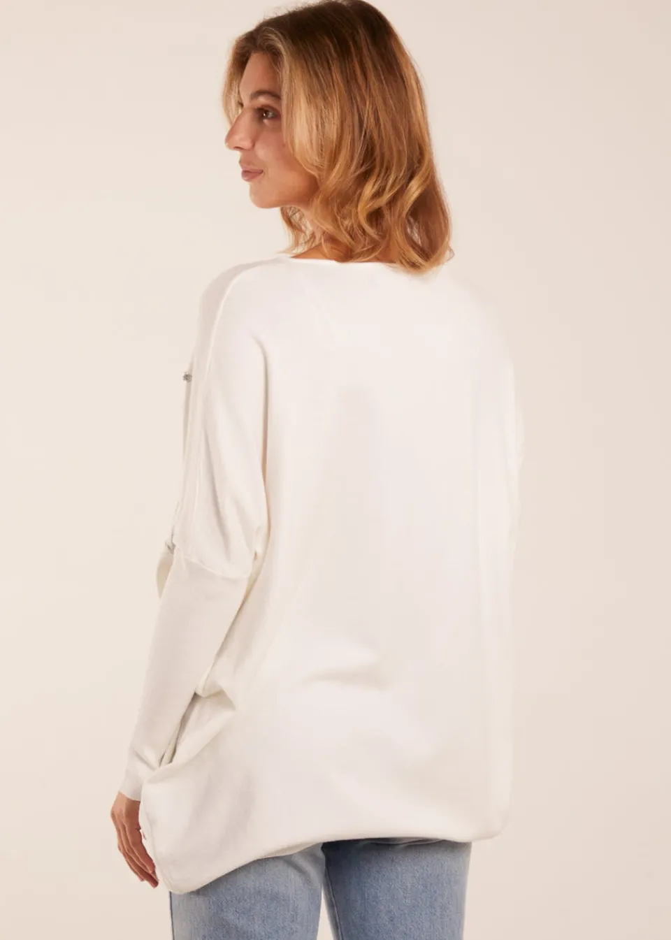 Tops>Blue Vanilla Ivory Diamante Pearl Star Jumper #0818