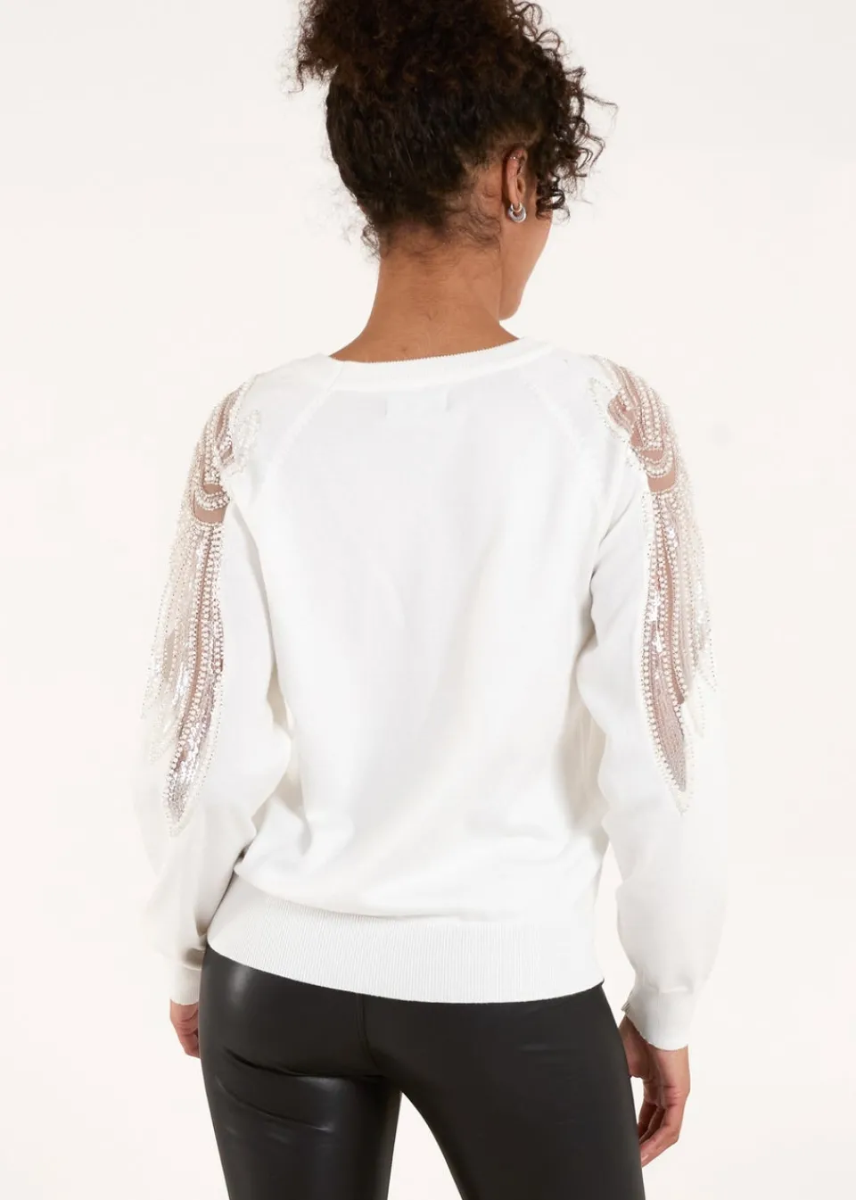 Tops>Blue Vanilla Ivory Embellished Sleeve Jumper