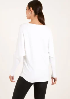 Tops>Blue Vanilla Ivory Embellished Pearl Knitted Jumper