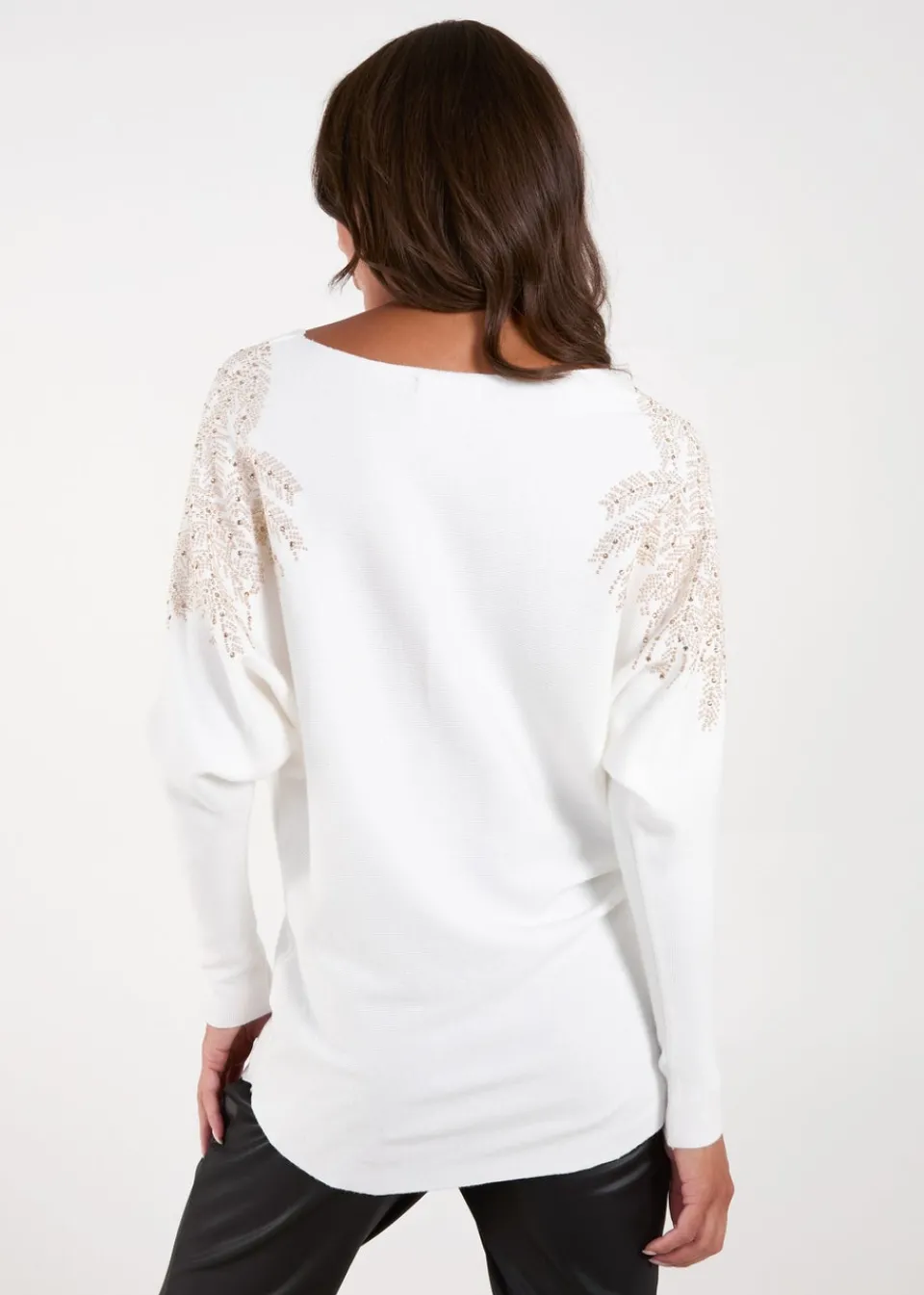 Tops>Blue Vanilla Ivory Embellished Shoulder Jumper