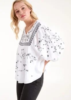 Tops>Blue Vanilla Ivory Embroidered All Over Blouse