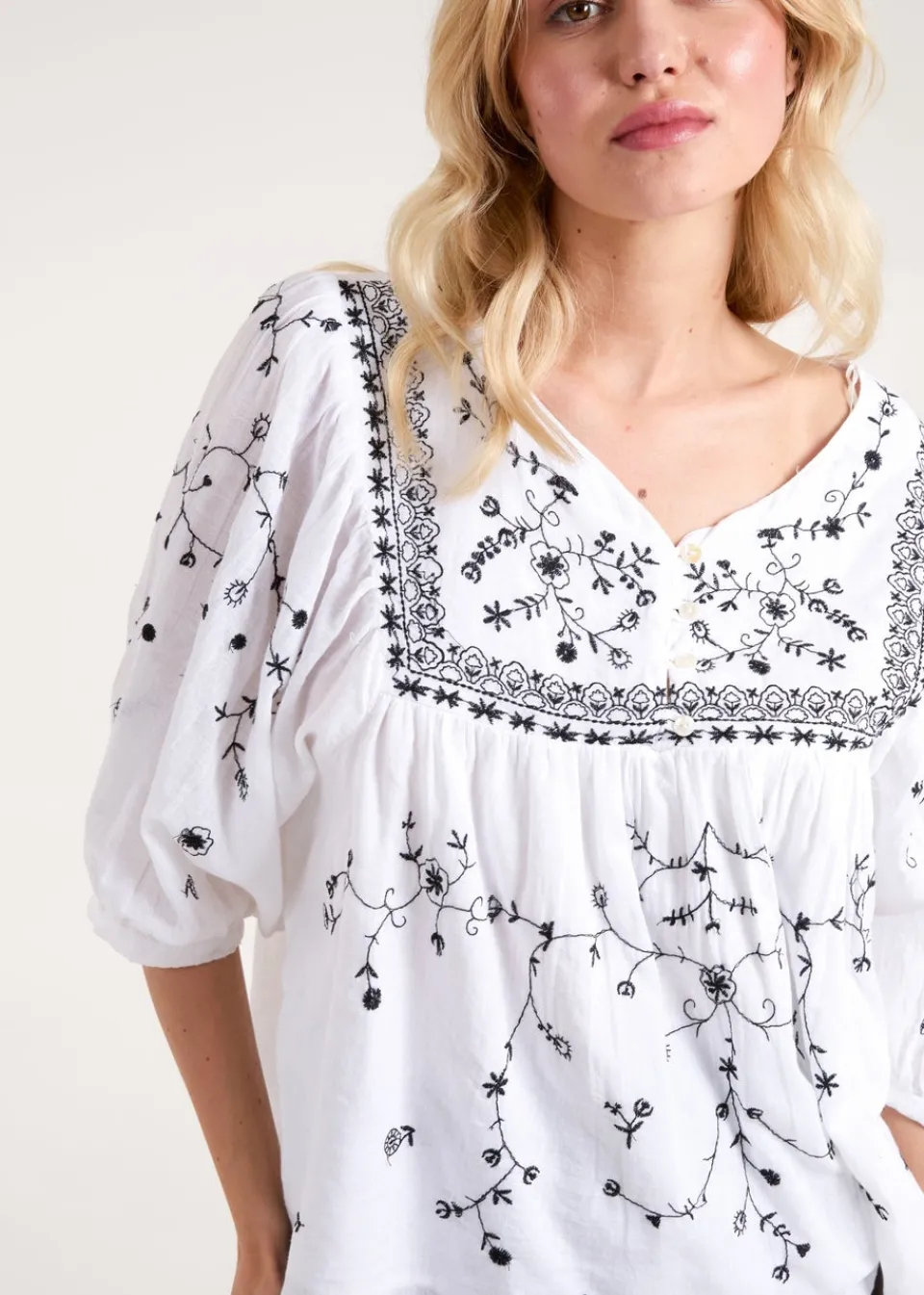 Tops>Blue Vanilla Ivory Embroidered All Over Blouse