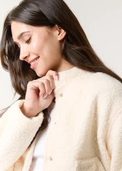 Coats & Jackets>Blue Vanilla Ivory Faux Shearling Jacket