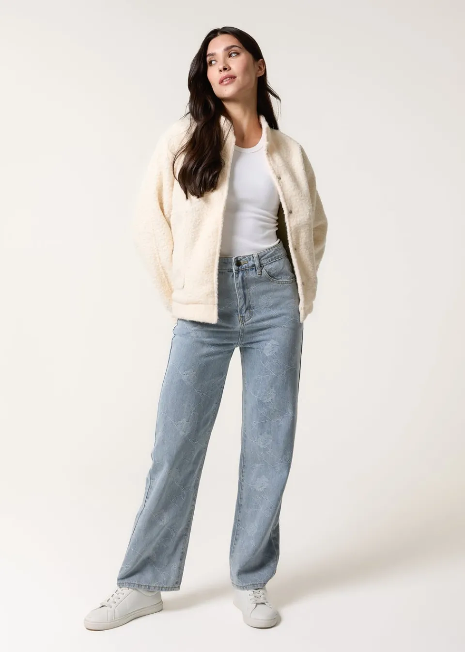Coats & Jackets>Blue Vanilla Ivory Faux Shearling Jacket