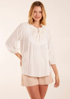 Tops>Blue Vanilla Ivory Floral Embroidered Bust Top