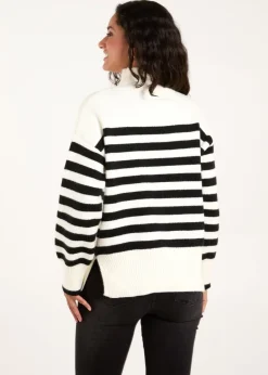 Tops>Blue Vanilla Ivory High Neck Striped Jumper