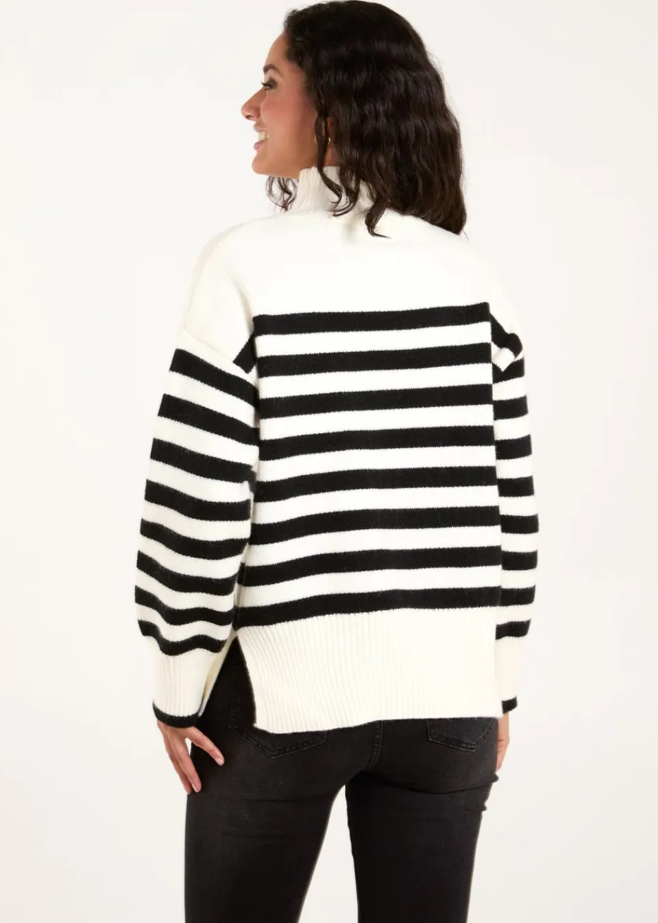 Tops>Blue Vanilla Ivory High Neck Striped Jumper