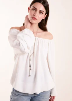 Tops>Blue Vanilla Necklace Bardot Elasticated Top Ivory