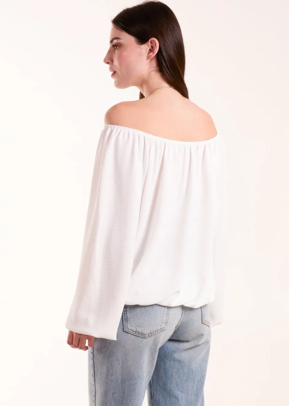 Tops>Blue Vanilla Necklace Bardot Elasticated Top Ivory