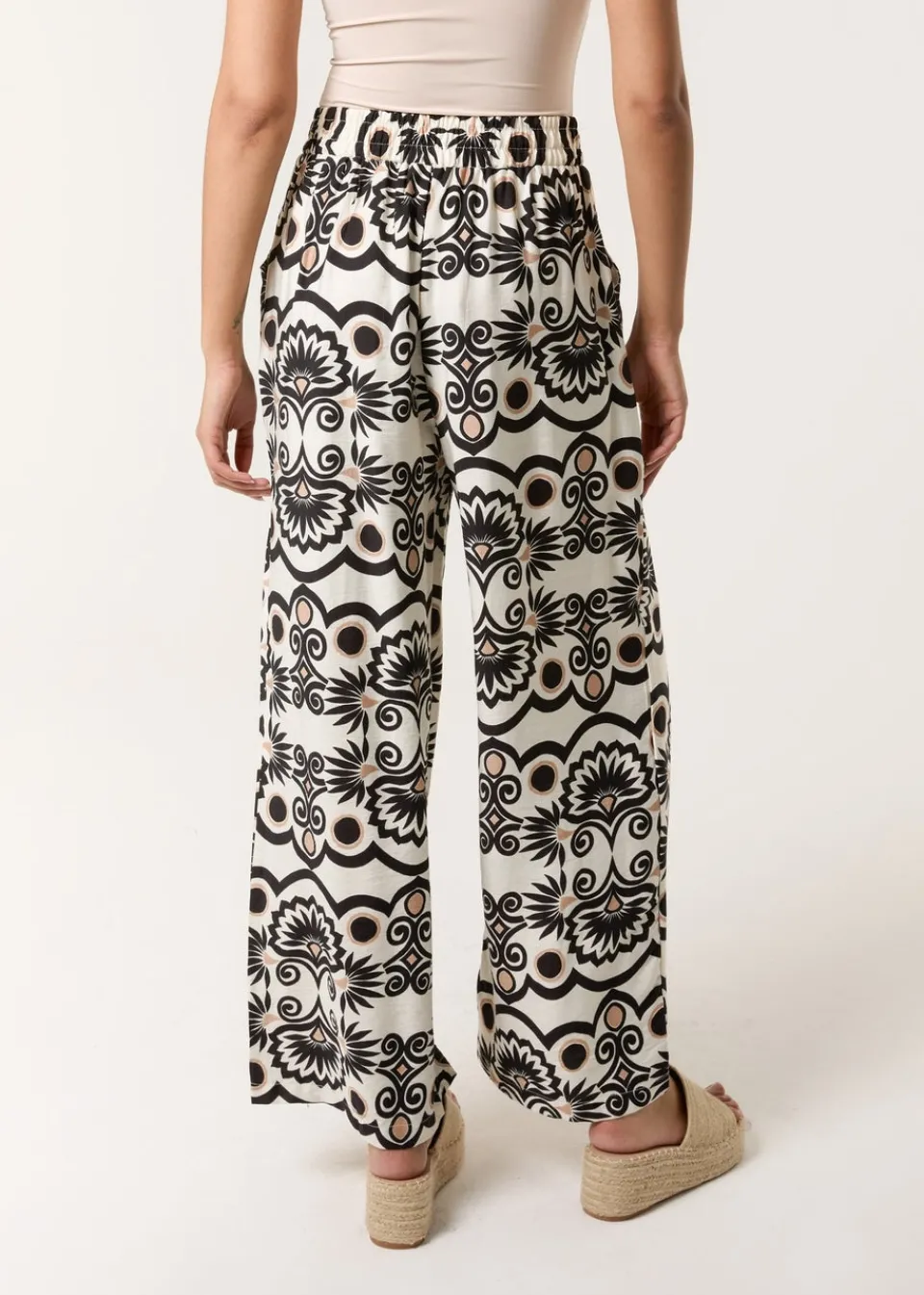 Trousers>Blue Vanilla Ivory Printed Wide Leg Trousers