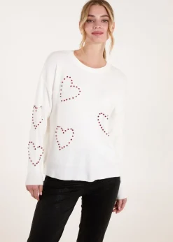 Knitwear>Blue Vanilla Ivory Rhinestone Heart Jumper