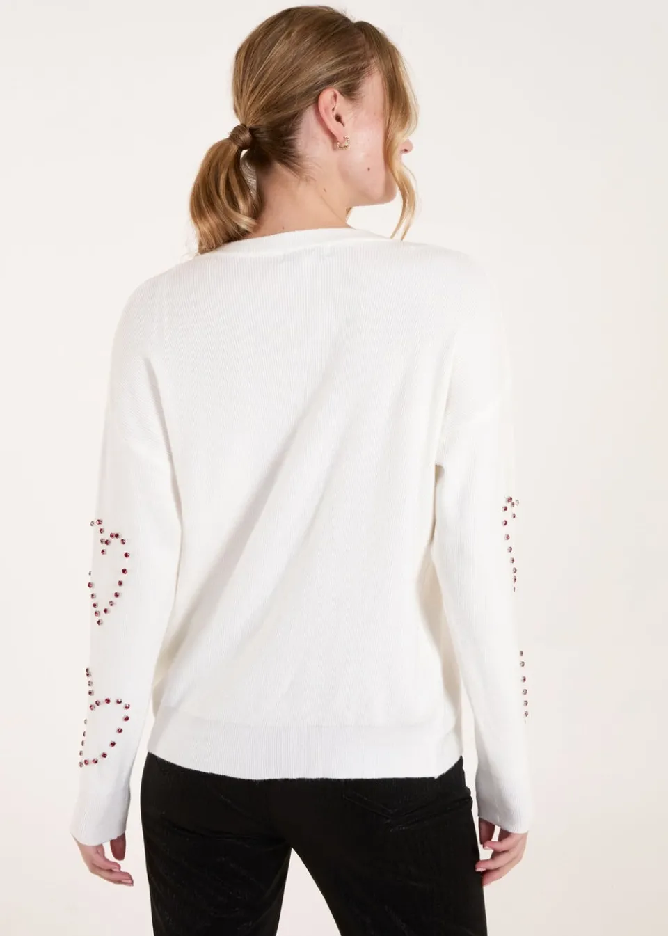 Knitwear>Blue Vanilla Ivory Rhinestone Heart Jumper