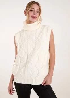 Tops>Blue Vanilla Ivory Roll Neck Cable Knit Vest