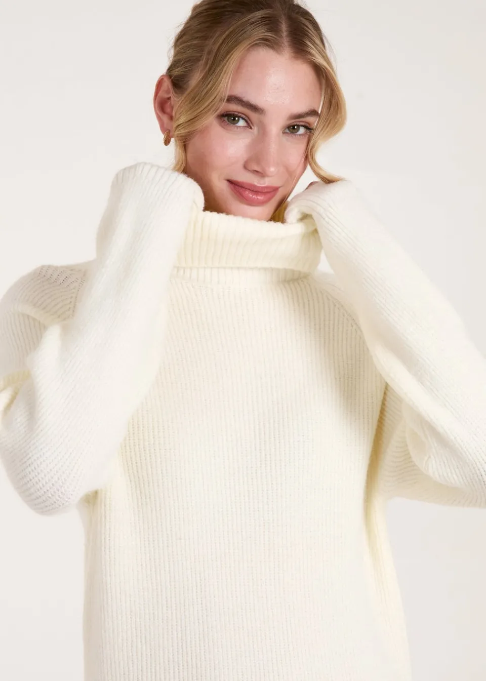 Knitwear>Blue Vanilla Ivory Roll Neck Jumper Dress