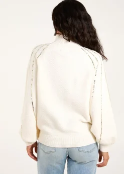 Tops>Blue Vanilla Ivory Sequin High Neck Jumper